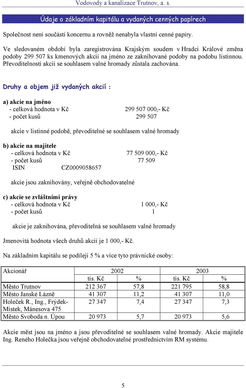 Převoditelnosti akcií se souhlasem valné hromady zůstala zachována.