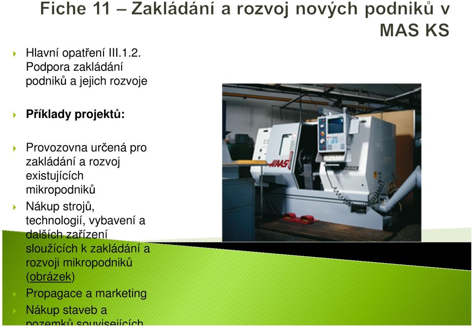 pro zakládání a rozvoj existujících mikropodniků Nákup strojů, technologií,