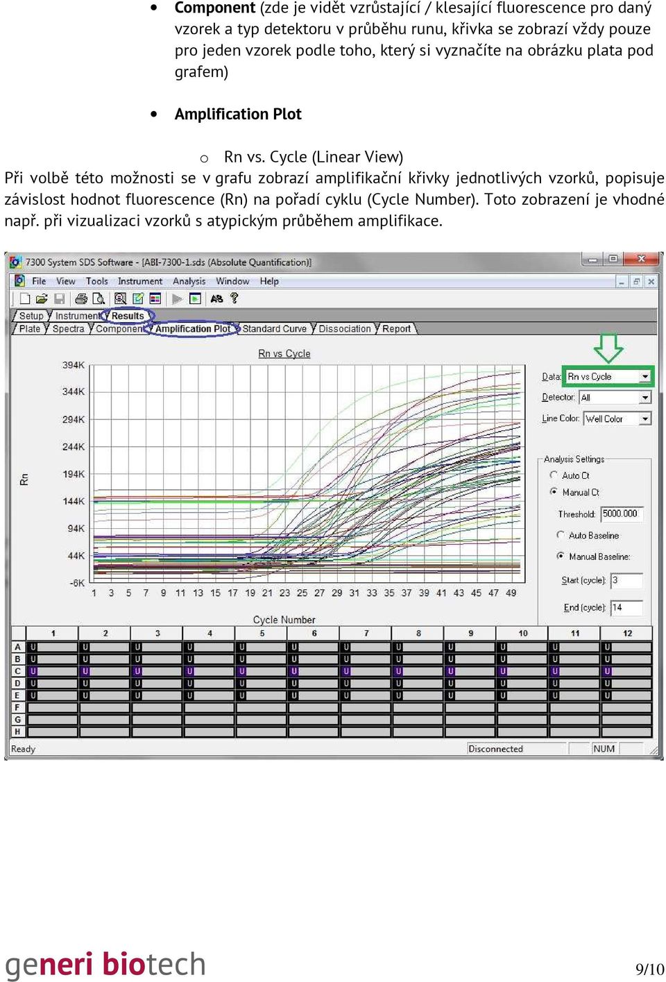 Cycle (Linear View) Při volbě této možnosti se v grafu zobrazí amplifikační křivky jednotlivých vzorků, popisuje závislost hodnot