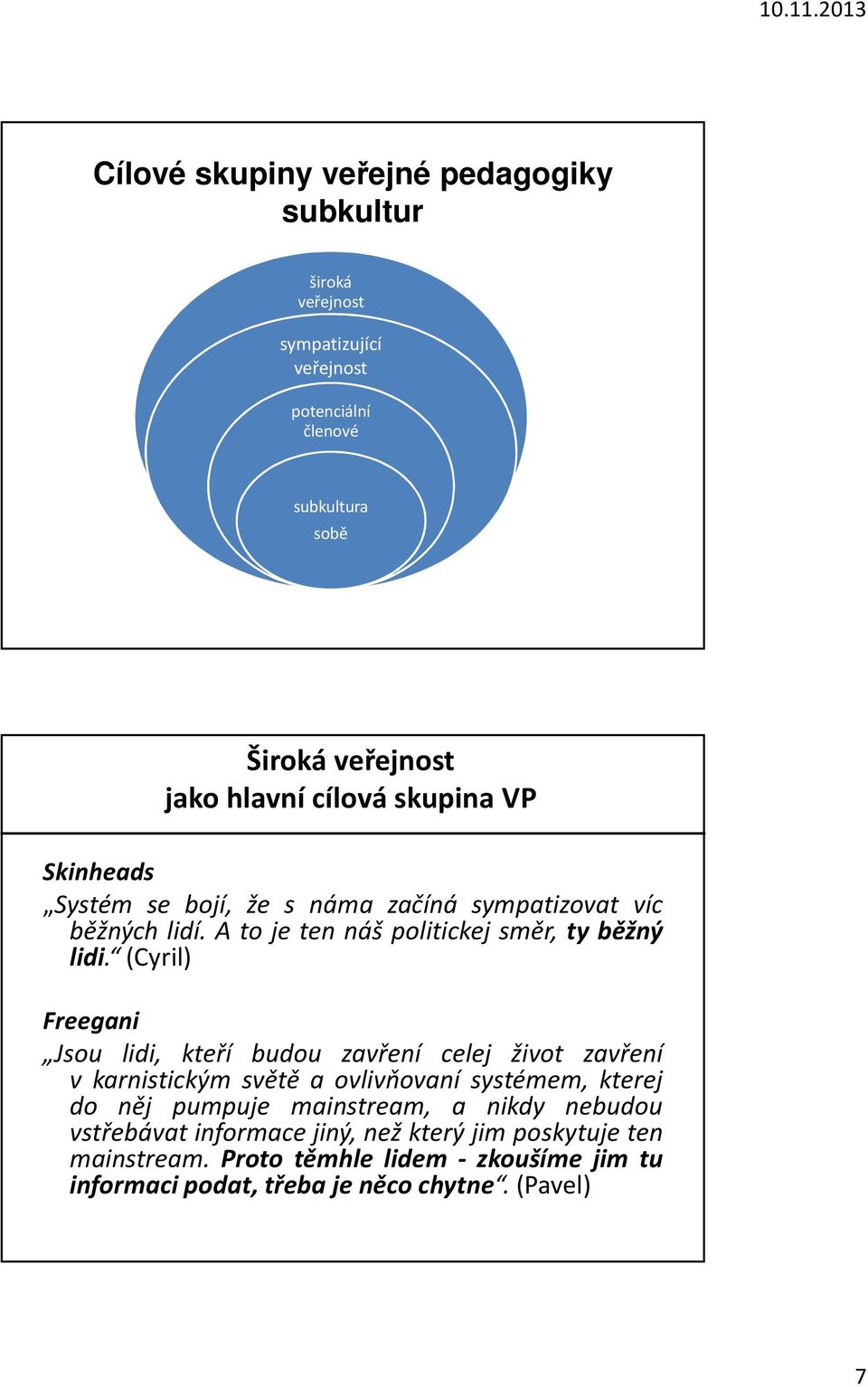 (Cyril) Freegani Jsou lidi, kteří budou zavření celej život zavření v karnistickým světě a ovlivňovaní systémem, kterej do něj pumpuje mainstream, a