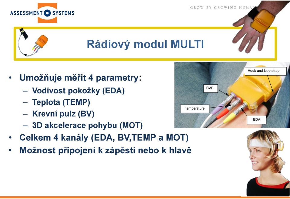 pohybu (MOT) Celkem 4 kanály (EDA, BV,TEMP a MOT) Možnost