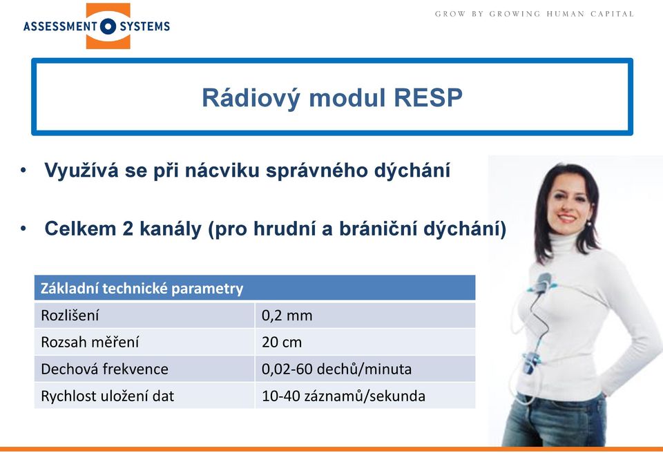 technické parametry Rozlišení Rozsah měření Dechová frekvence