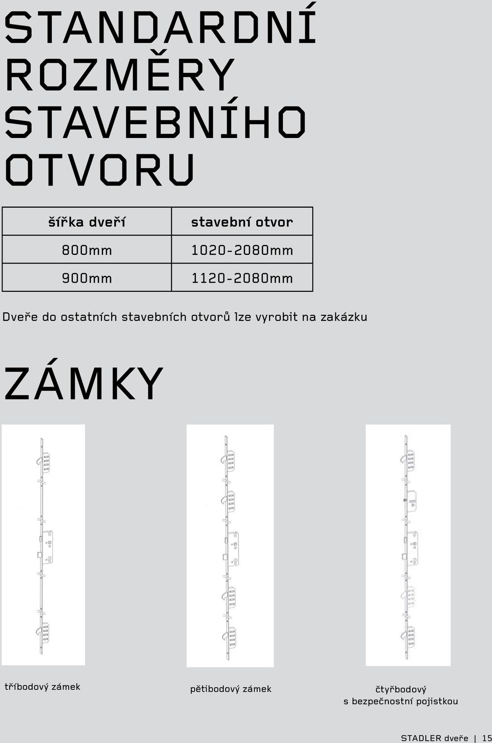 stavebních otvorů lze vyrobit na zakázku ZÁMKY tříbodový zámek