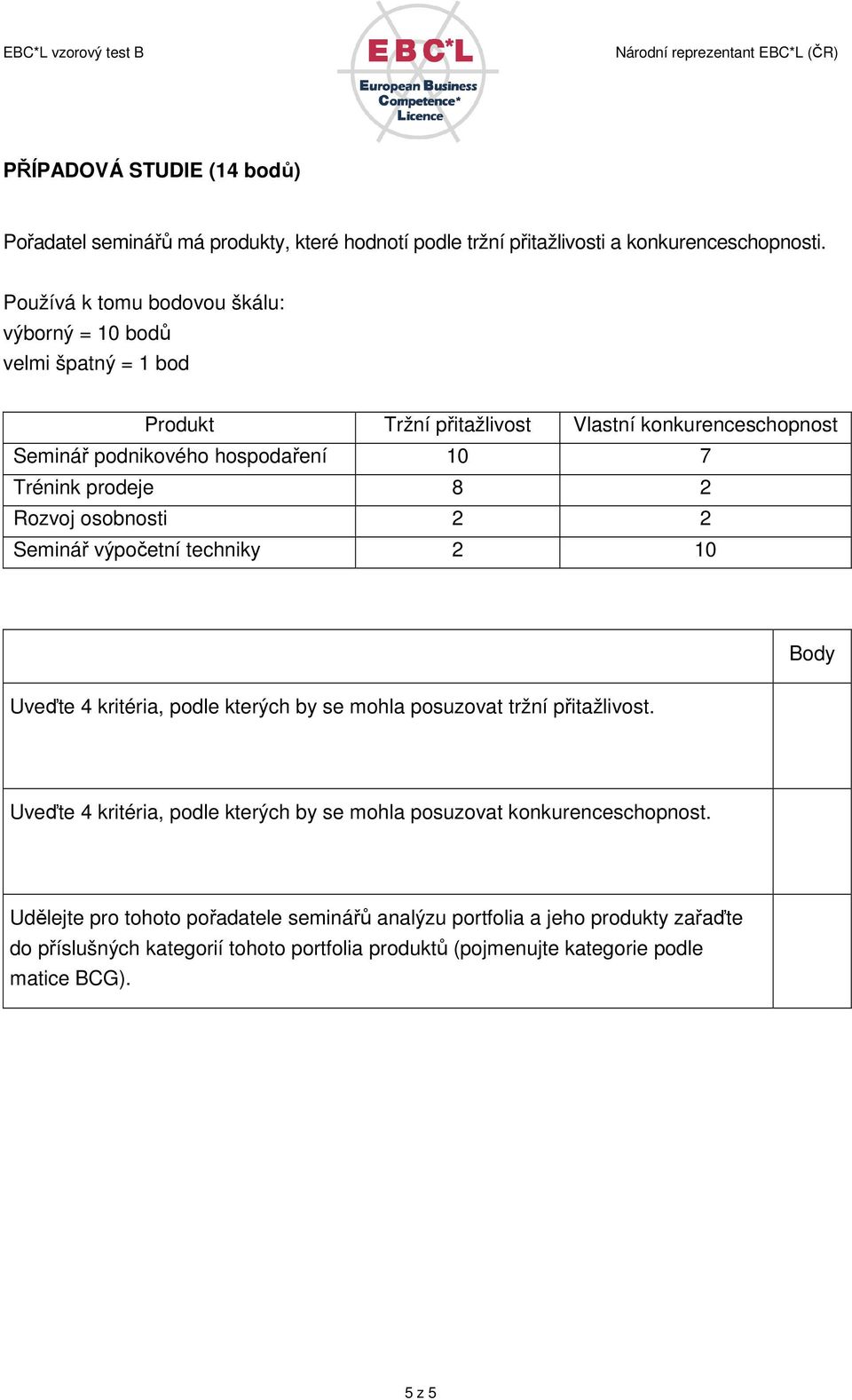 prodeje 8 2 Rozvoj osobnosti 2 2 Seminář výpočetní techniky 2 10 Uveďte 4 kritéria, podle kterých by se mohla posuzovat tržní přitažlivost.