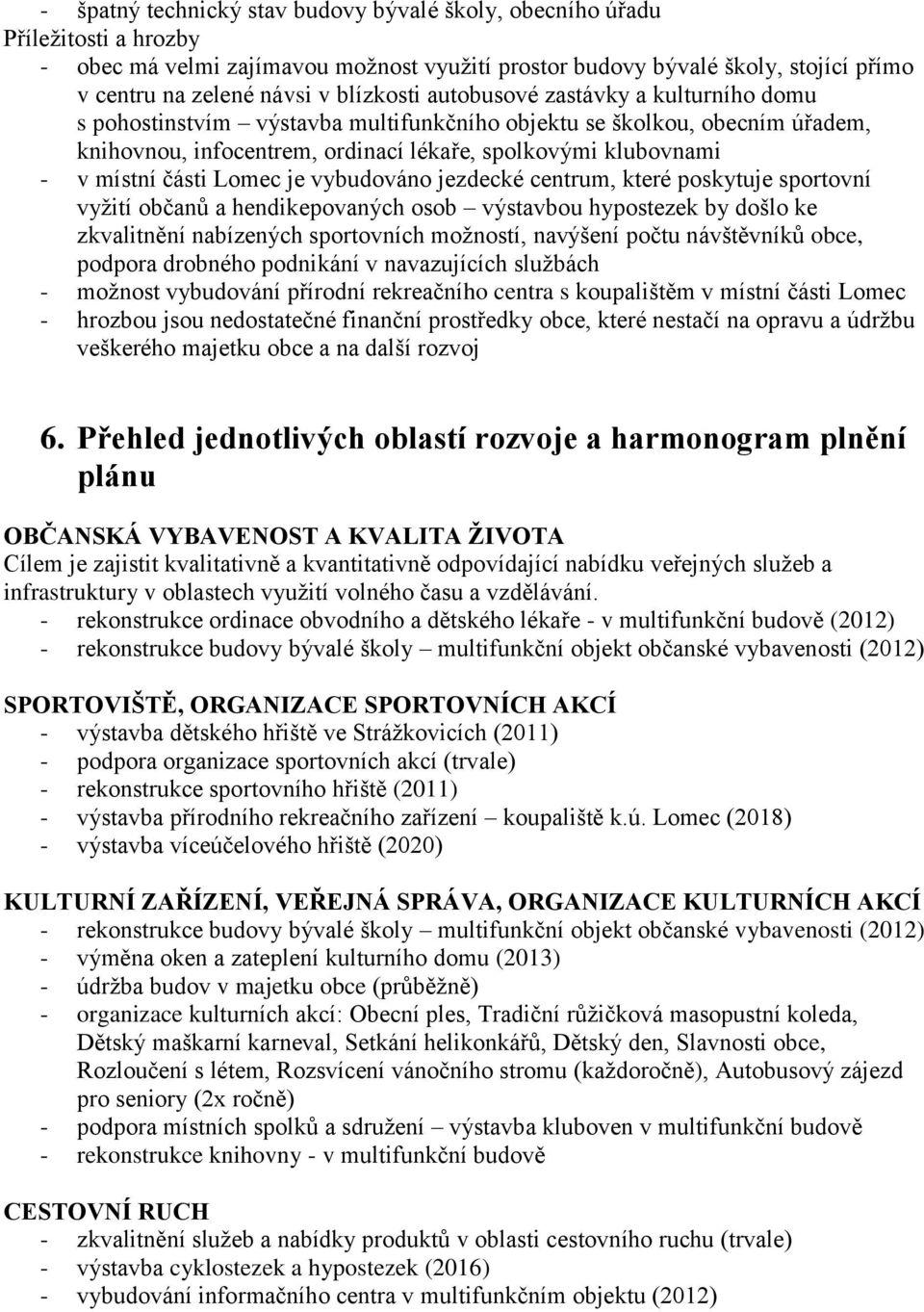 části Lomec je vybudováno jezdecké centrum, které poskytuje sportovní vyžití občanů a hendikepovaných osob výstavbou hypostezek by došlo ke zkvalitnění nabízených sportovních možností, navýšení počtu