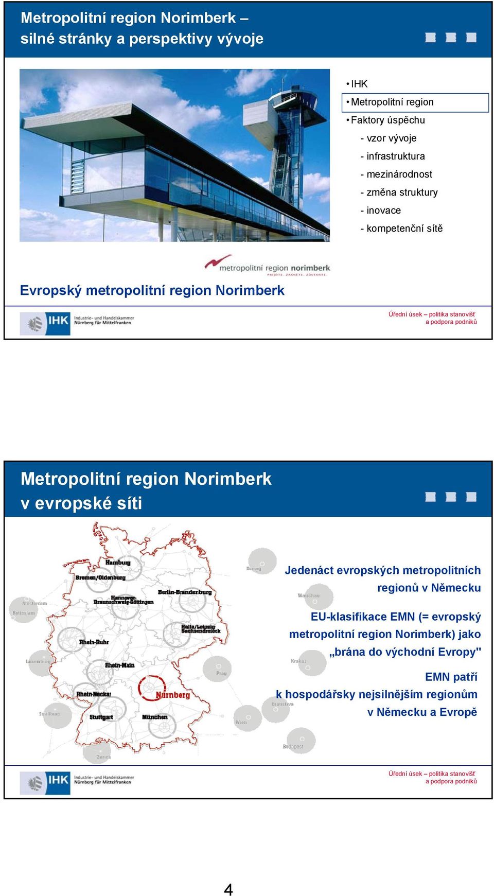 Metropolitní region Norimberk v evropské síti Jedenáct evropských metropolitních regionů v Německu EU-klasifikace EMN (=