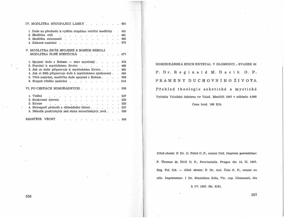 5. Vlité nazírání, modutba duše spojené s Bohem. 6. Stupně vlitého nazírání. 478 488 492 498 509 518 DOMINIKAN SKA EDICE KRYSTAL V OLOMOUCI - SVAZEK 88 P. Dr. R e g in a 1 d 1YI D a c í k O.