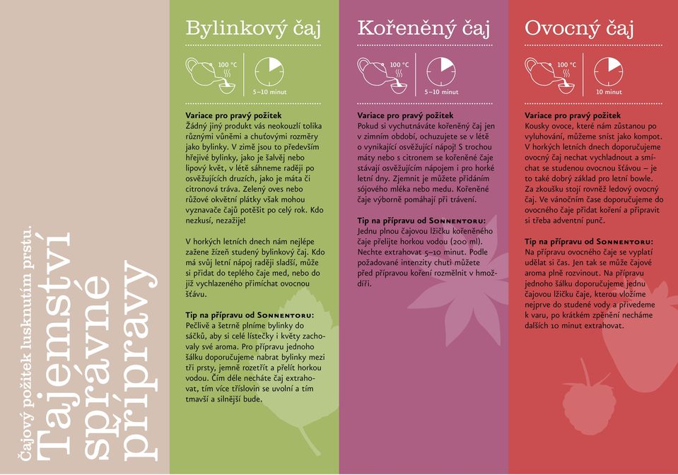 V zimě jsou to především hřejivé bylinky, jako je šalvěj nebo lipový květ, v létě sáhneme raději po osvěžujících druzích, jako je máta či citronová tráva.