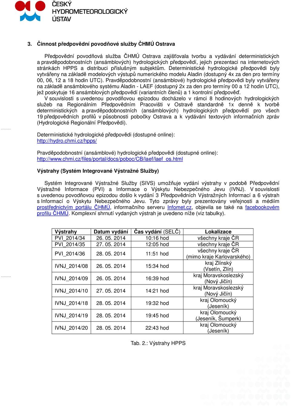 Deterministické hydrologické předpovědi byly vytvářeny na základě modelových výstupů numerického modelu Aladin (dostupný 4x za den pro termíny 00, 06, 12 a 18 hodin UTC).