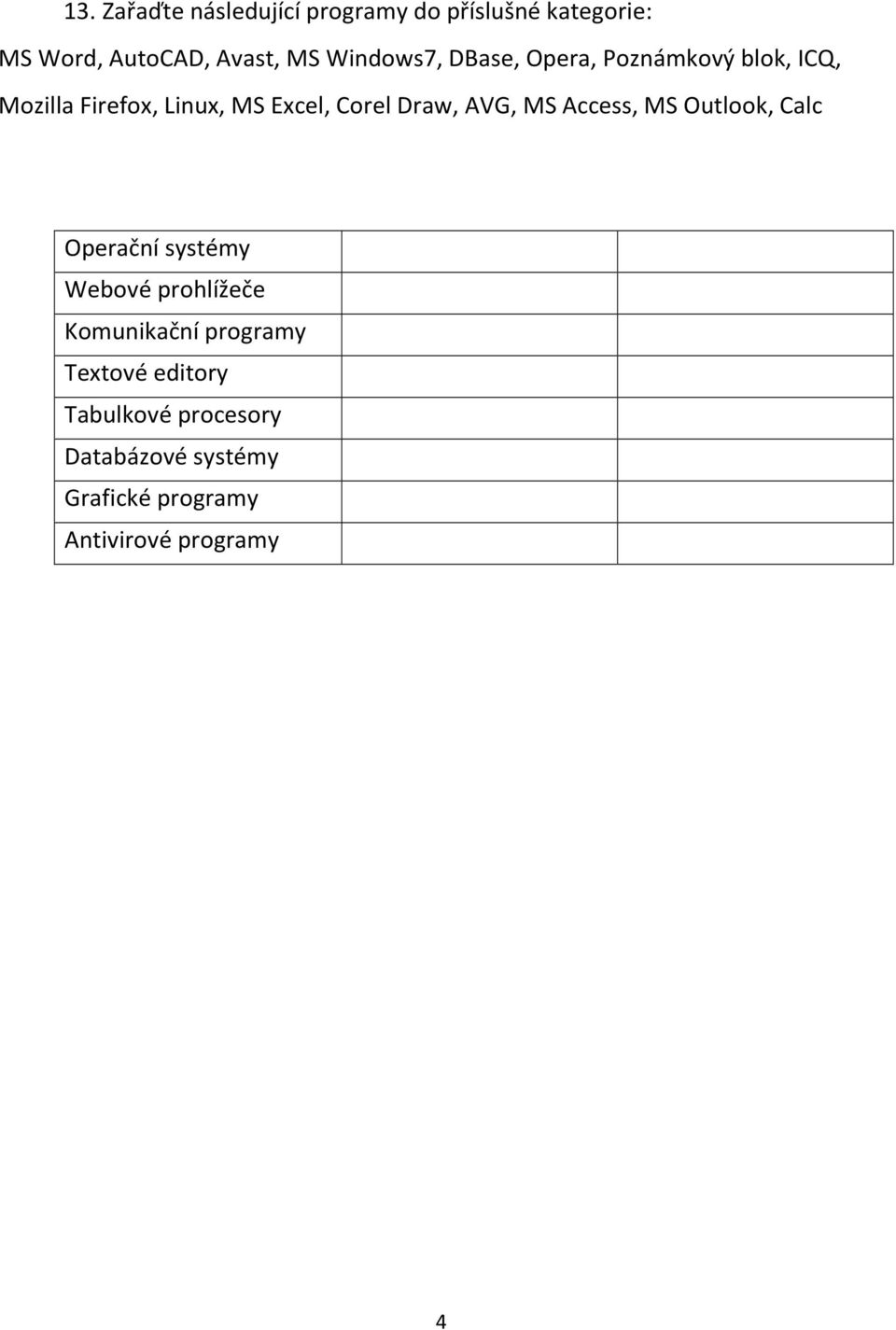 Draw, AVG, MS Access, MS Outlook, Calc Operační systémy Webové prohlížeče Komunikační