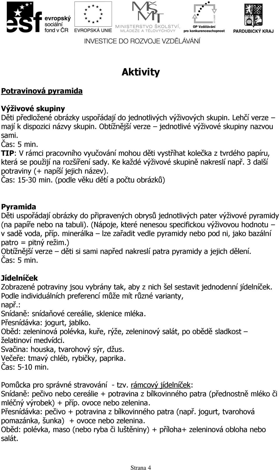 Ke každé výživové skupině nakreslí např. 3 další potraviny (+ napíší jejich název). Čas: 15-30 min.