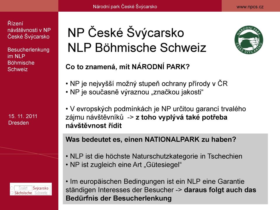 zájmu návštěvníků -> z toho vyplývá také potřeba návštěvnost řídit Was bedeutet es, einen NATIONALPARK zu haben?