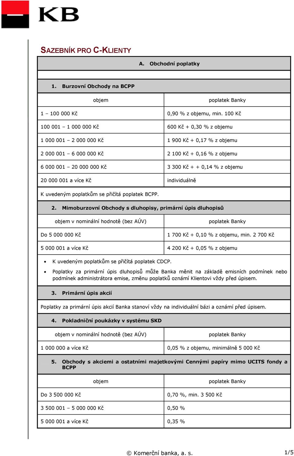 20 000 001 a více Kč individuálně K uvedeným poplatkům se přičítá BCPP. 2.
