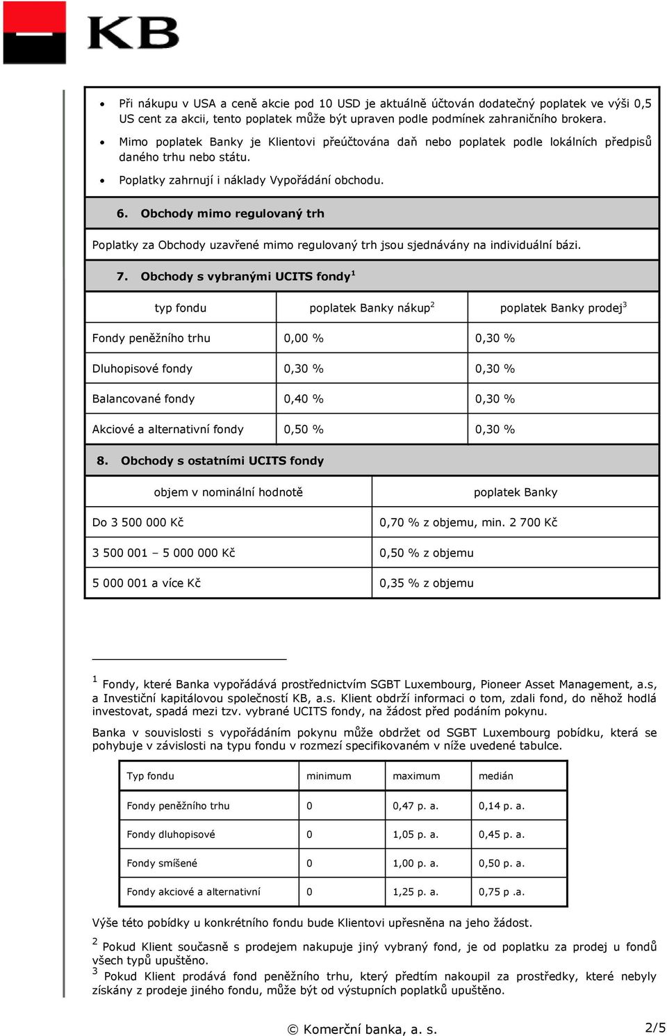 Obchody mimo regulovaný trh Poplatky za Obchody uzavřené mimo regulovaný trh jsou sjednávány na individuální bázi. 7.