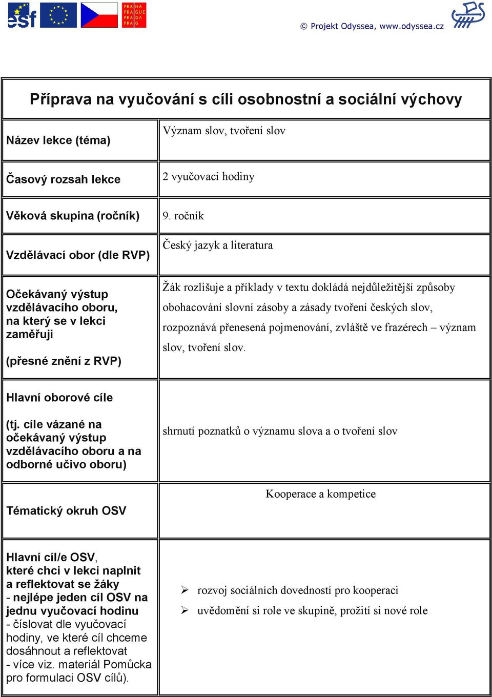 Očekávaný výstup vzdělávacího oboru, na který se v lekci zaměřuji (přesné znění z RVP) 9.