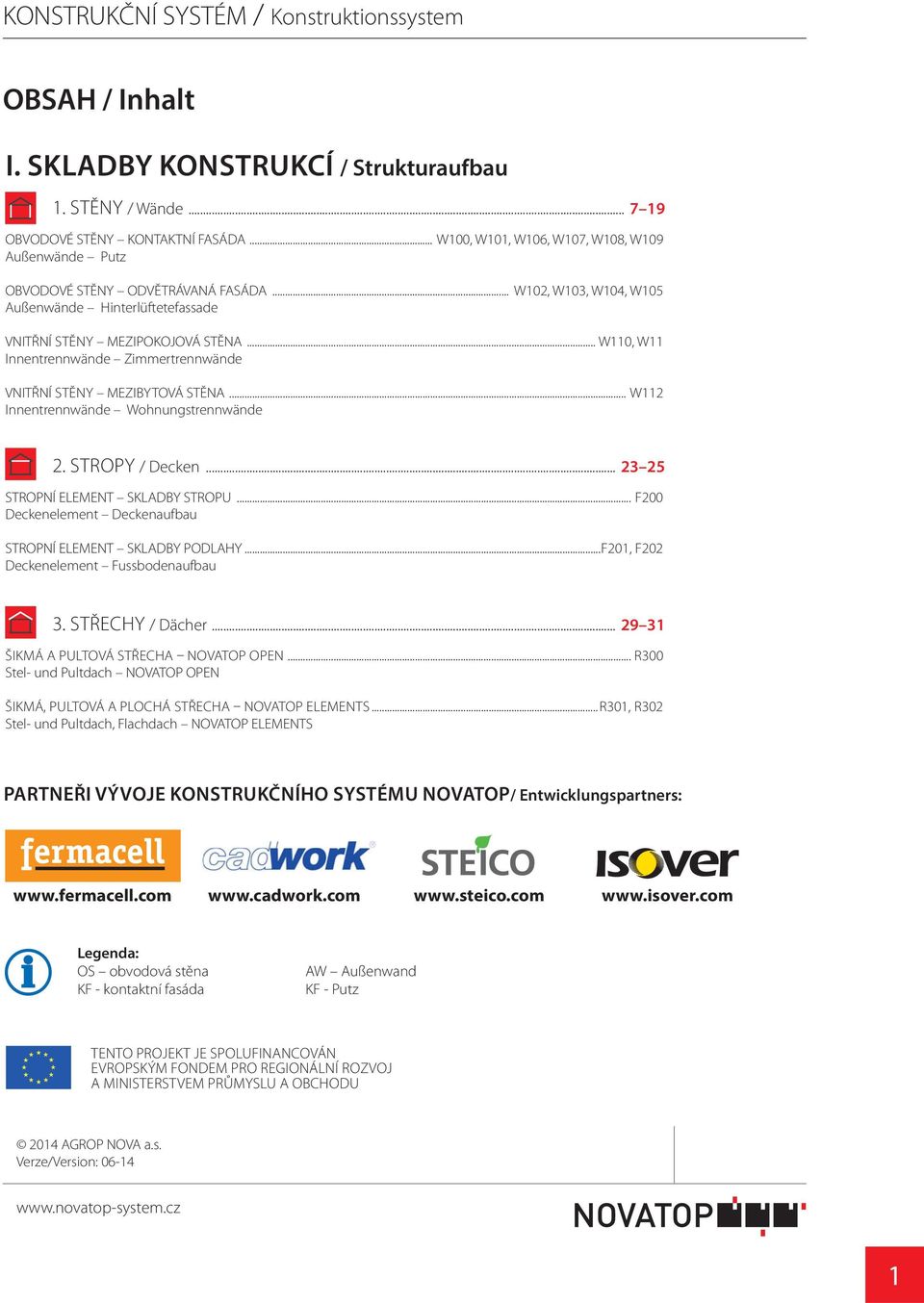 .. W0, W Innentrennwände Zimmertrennwände VNITŘNÍ STĚNY MEZIBYTOVÁ STĚNA... W Innentrennwände Wohnungstrennwände. STROPY / Decken... STROPNÍ ELEMENT SKLADBY STROPU.