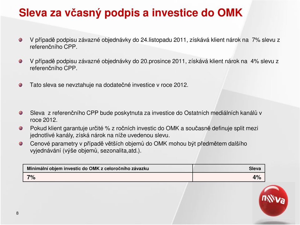 Sleva z referenčního CPP bude poskytnuta za investice do Ostatních mediálních kanálů v roce 2012.