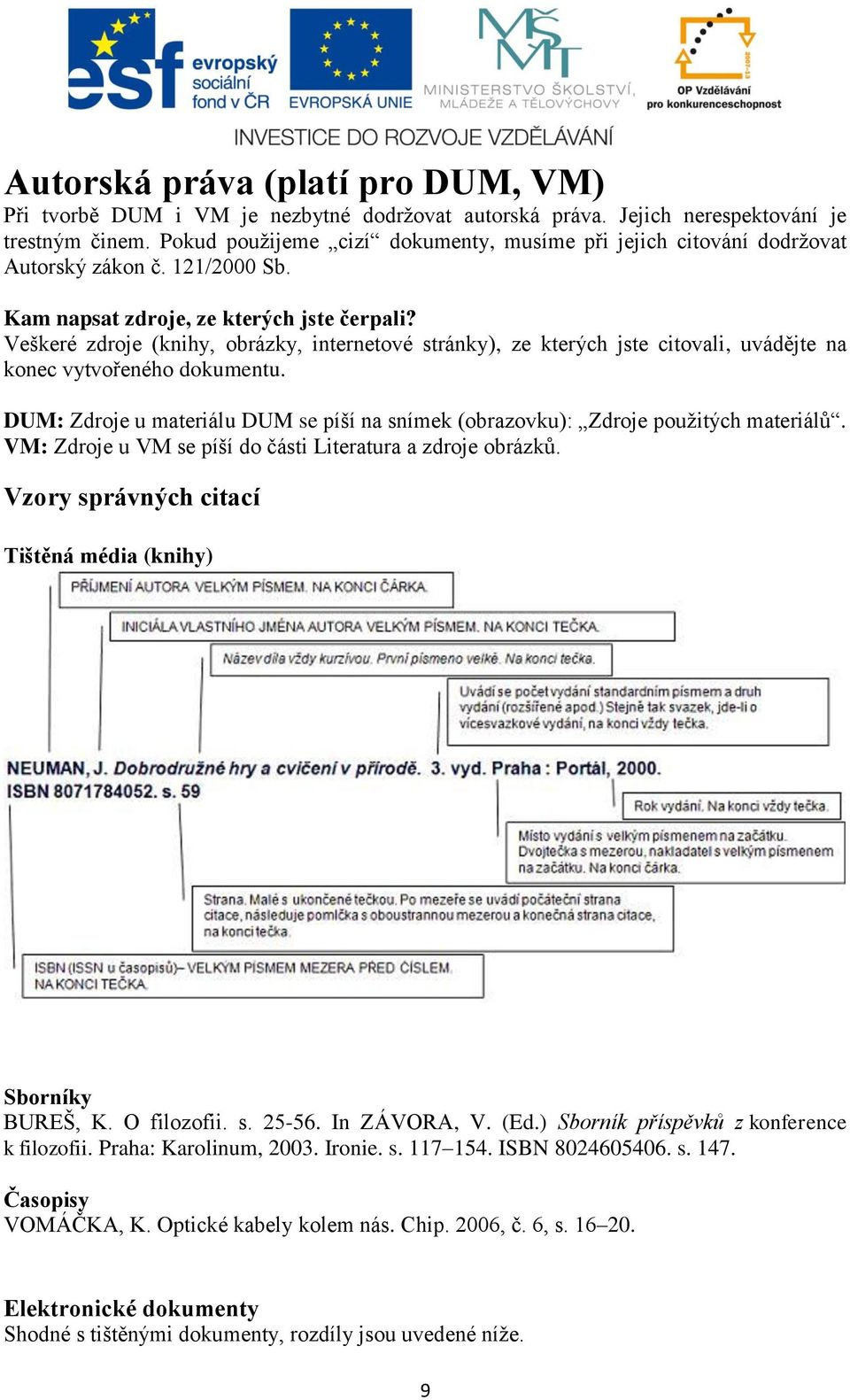 Veškeré zdroje (knihy, obrázky, internetové stránky), ze kterých jste citovali, uvádějte na konec vytvořeného dokumentu.