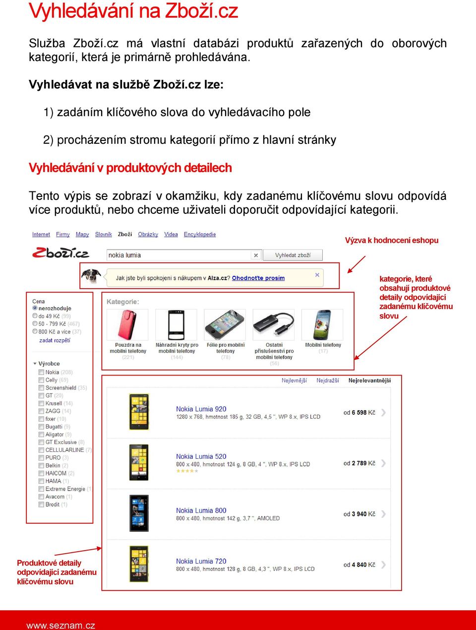 cz lze: 1) zadáním klíčového slova do vyhledávacího pole 2) procházením stromu kategorií přímo z hlavní stránky Vyhledávání v produktových detailech Tento