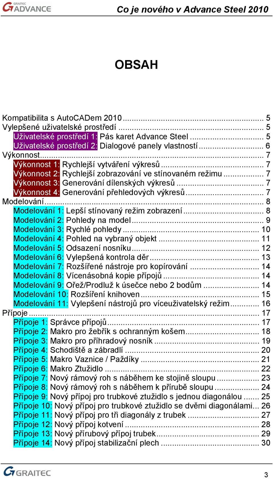 .. 7 Výkonnost 4: Generování přehledových výkresů... 7 Modelování... 8 Modelování 1: Lepší stínovaný režim zobrazení... 8 Modelování 2: Pohledy na model... 9 Modelování 3: Rychlé pohledy.