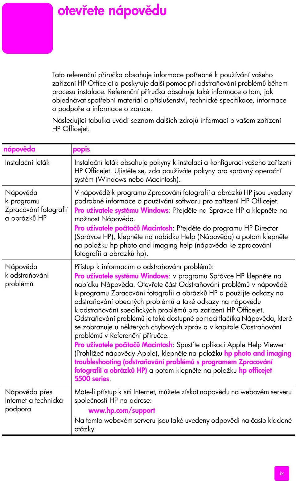 Následující tabulka uvádí seznam dalších zdroj informací o vašem za ízení HP Officejet.