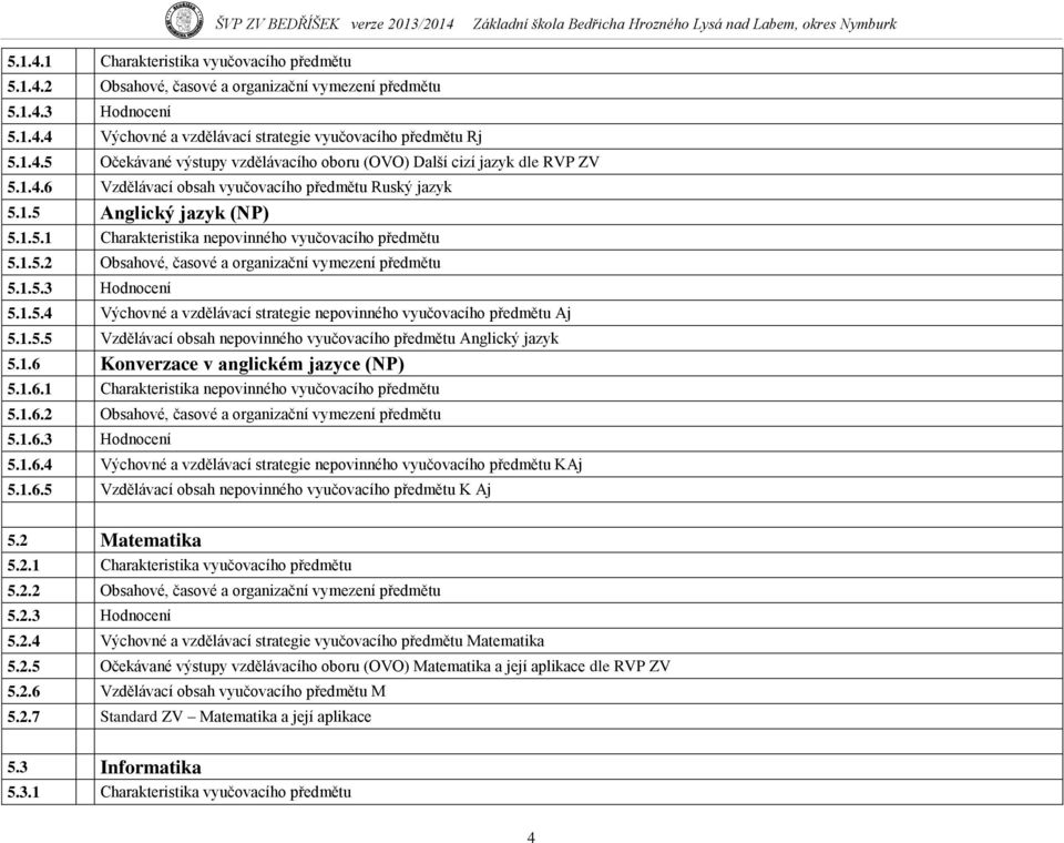 1.5.4 Výchovné a vzdělávací strategie nepovinného vyučovacího předmětu Aj 5.1.5.5 Vzdělávací obsah nepovinného vyučovacího předmětu Anglický jazyk 5.1.6 