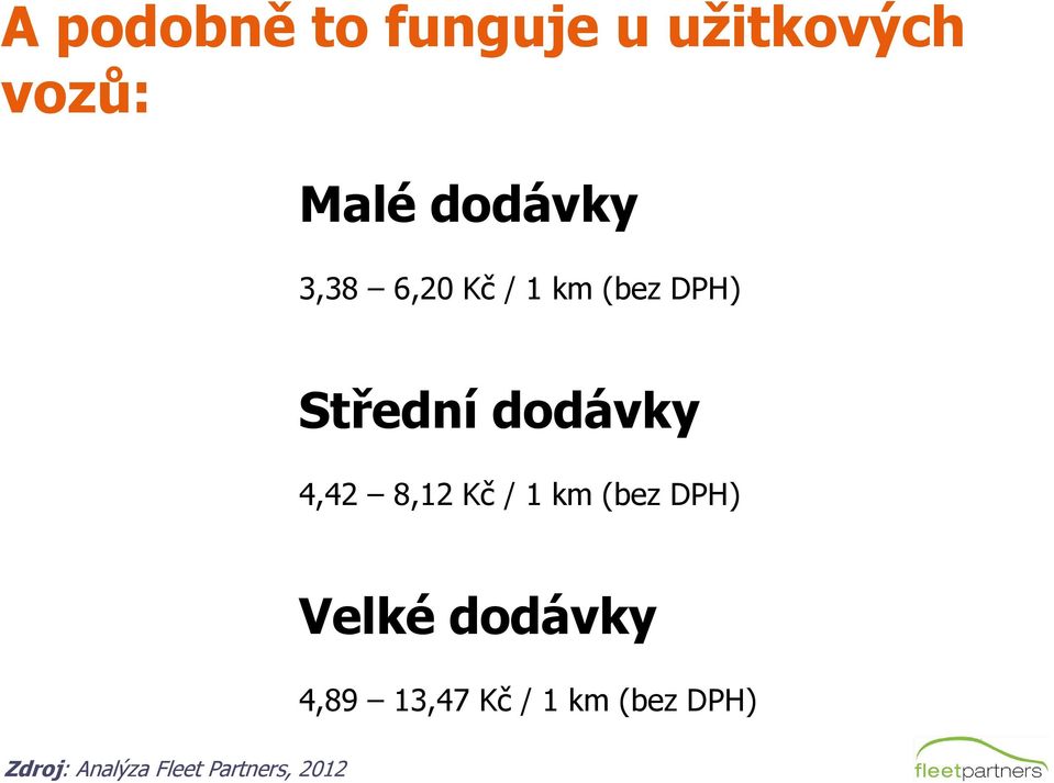 8,12 Kč / 1 km (bez DPH) Velké dodávky 4,89 13,47 Kč