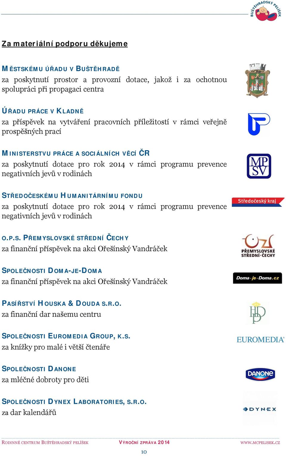 HUMANITÁRNÍMU FONDU za poskytnutí dotace pro rok 2014 v rámci programu prevence negativních jevů v rodinách O.P.S.