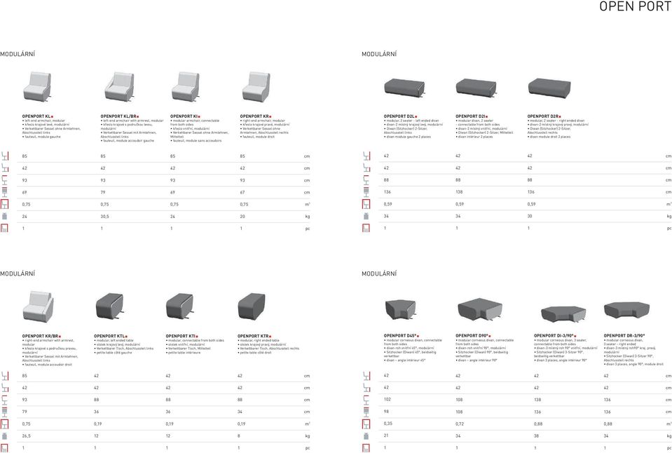 connectable from both sides křeslo vnitřní, modulární Verkettbarer Sessel ohne Armlehnen, Mittelteil fauteuil, module sans accoudoirs OPENPORT KR right-end armchair, modular křeslo krajové pravé,