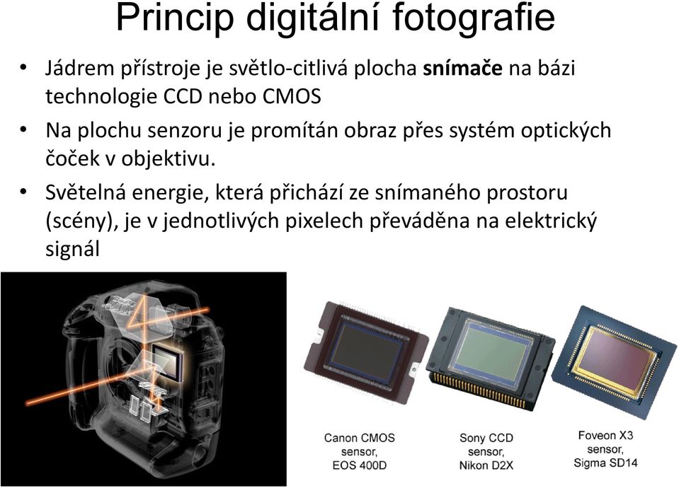 přes systém optických čoček v objektivu.