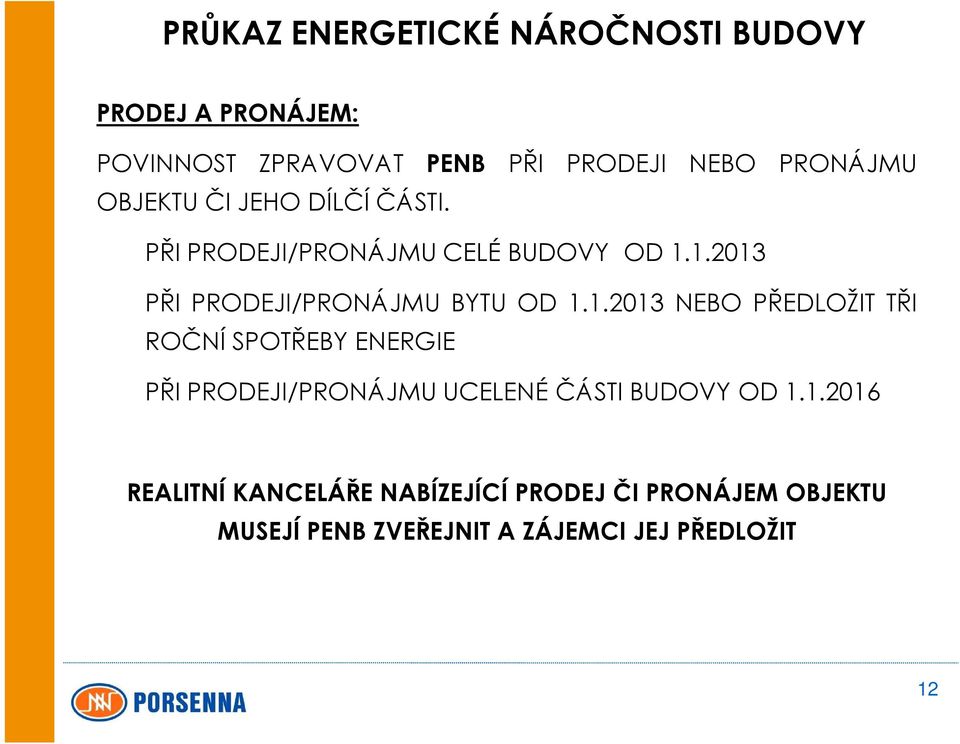 1.2013 PŘI PRODEJI/PRONÁJMU BYTU OD 1.1.2013 NEBO PŘEDLOŽIT TŘI ROČNÍ SPOTŘEBY ENERGIE PŘI PRODEJI/PRONÁJMU UCELENÉ ČÁSTI BUDOVY OD 1.