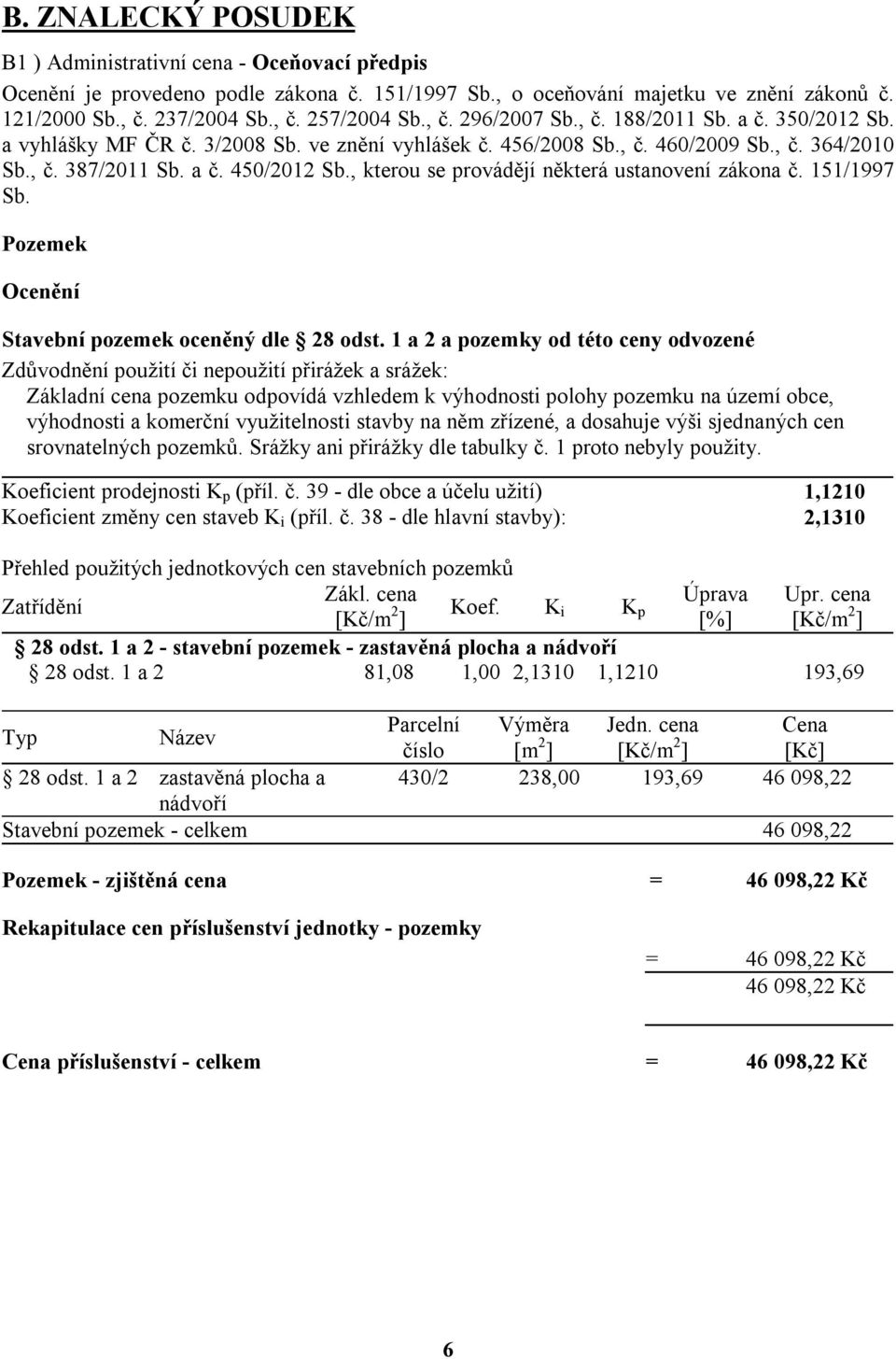 , kterou se provádějí některá ustanovení zákona č. 151/1997 Sb. Pozemek Ocenění Stavební pozemek oceněný dle 28 odst.