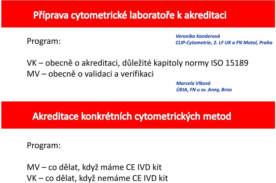 normy ISO 15189 MV obecně o validaci a verifikaci Marcela Vlková ÚKIA,