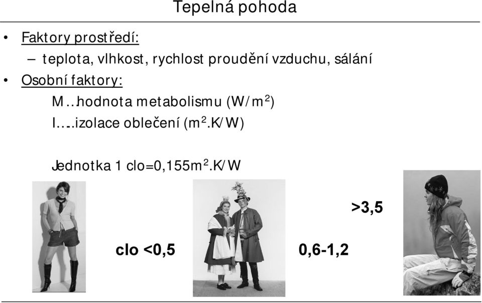 hodnota metabolismu (W/m 2 ) I..izolace oblečení (m 2.