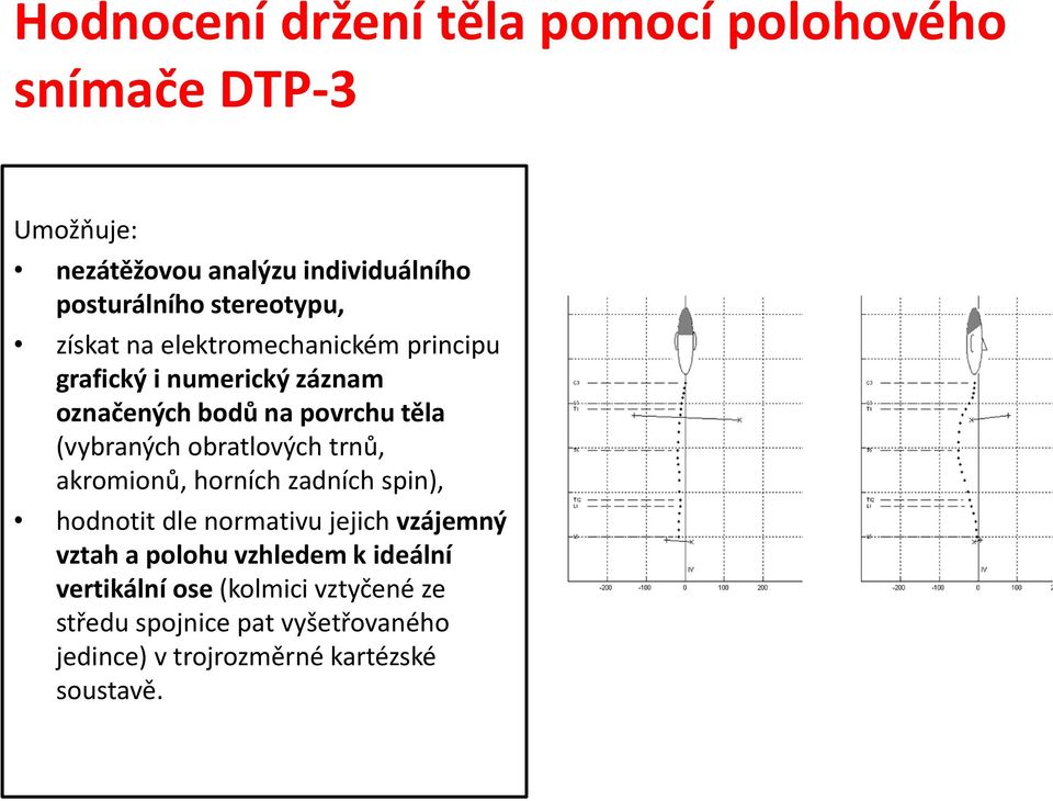 (vybraných obratlových trnů, akromionů, horních zadních spin), hodnotit dle normativu jejich vzájemný vztah a polohu