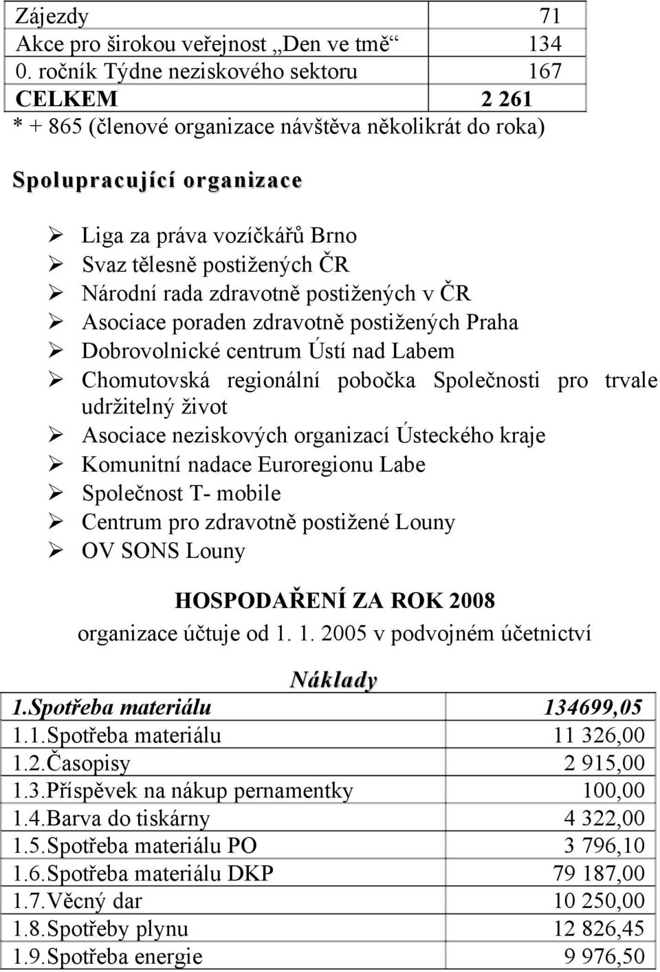 rada zdravotně postižených v ČR Asociace poraden zdravotně postižených Praha Dobrovolnické centrum Ústí nad Labem Chomutovská regionální pobočka Společnosti pro trvale udržitelný život Asociace