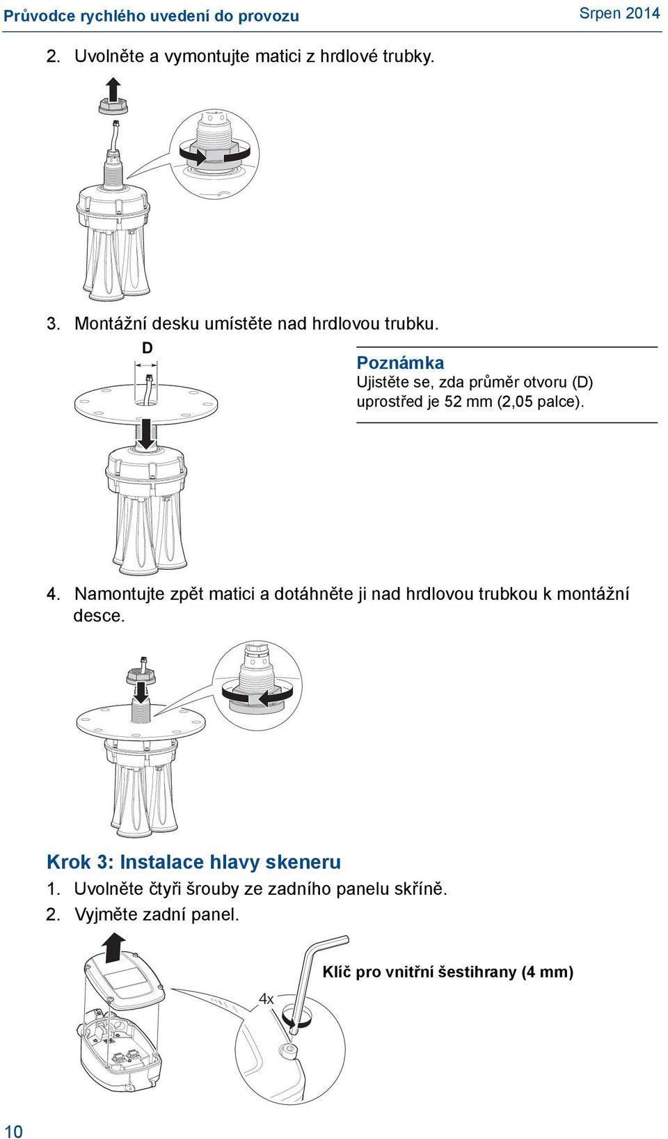 Namontujte zpět matici a dotáhněte ji nad hrdlovou trubkou k montážní desce.