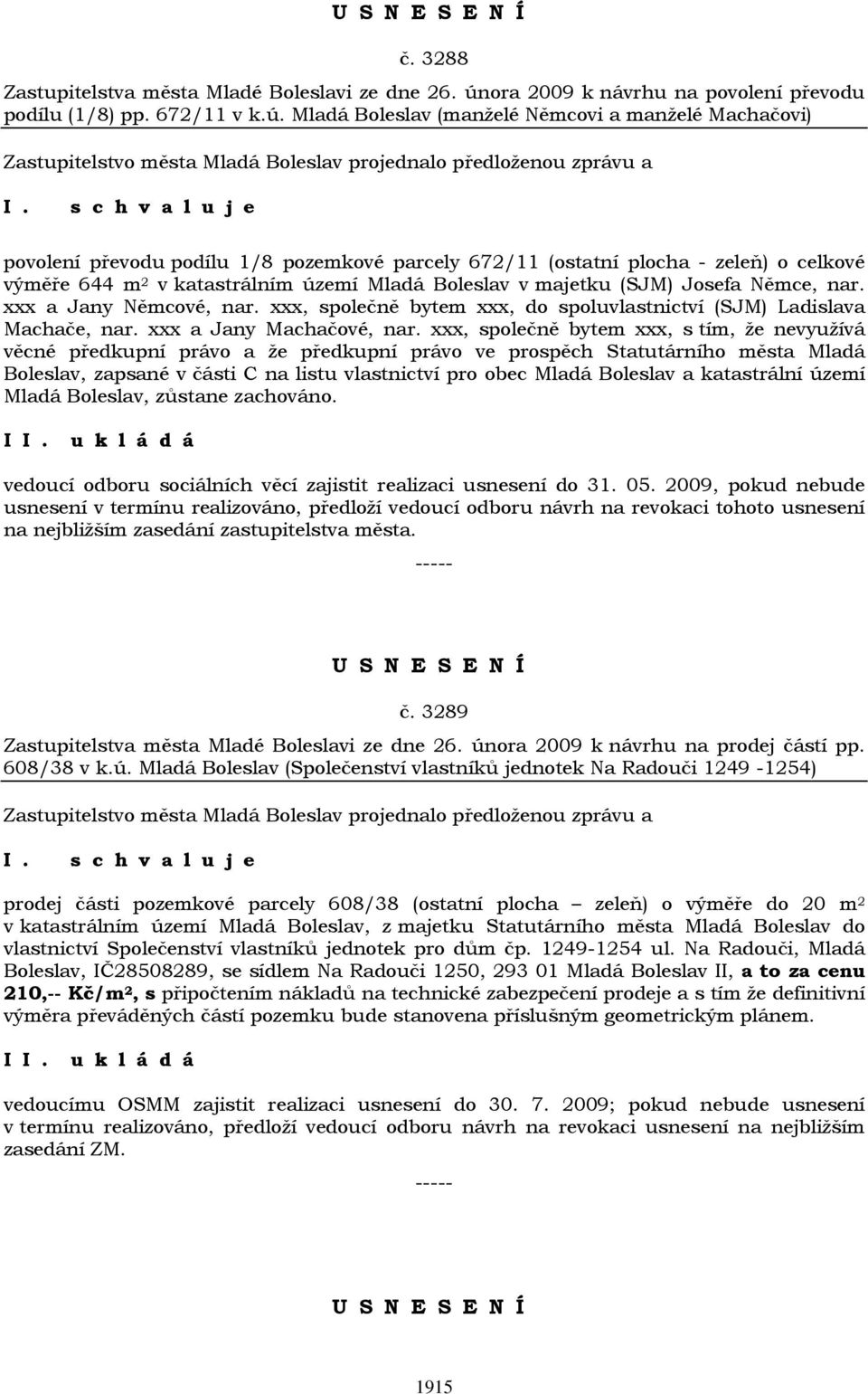 Mladá Boleslav (manželé Němcovi a manželé Machačovi) povolení převodu podílu 1/8 pozemkové parcely 672/11 (ostatní plocha - zeleň) o celkové výměře 644 m 2 v katastrálním území Mladá Boleslav v