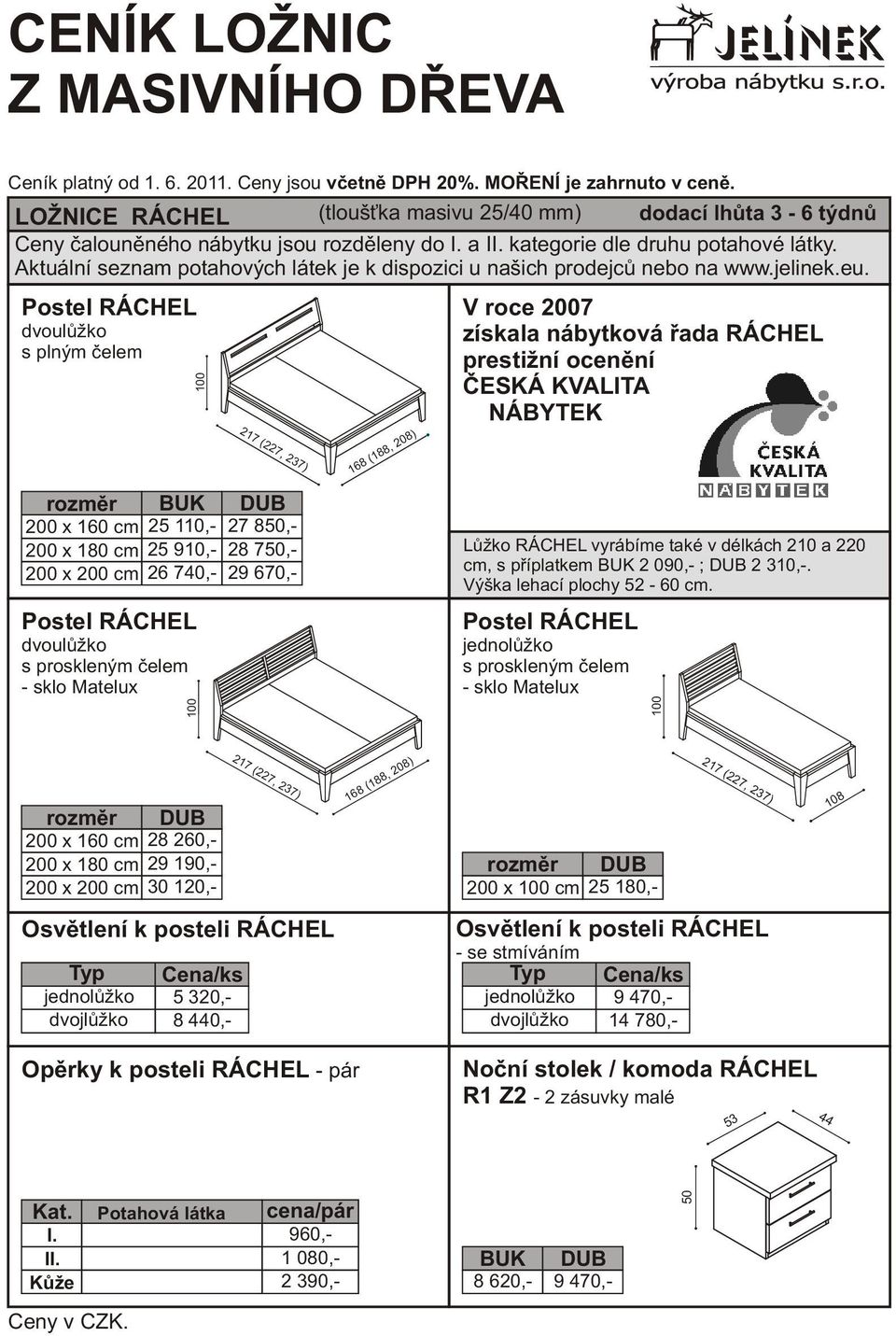 Aktuální seznam potahových látek je k dispozici u našich prodejcù nebo na www.jelinek.eu.