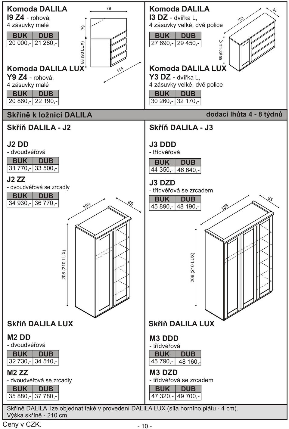 33 500,- J2 ZZ - dvoudvéøová se zrcadly 34 930,- 36 770,- 65 J3 DDD - tøídvéøová 44 350,- 46 640,- J3 DZD - tøídvéøová se zrcadem 45 890,- 48 190,- 65 208 (210 LUX) 208 (210 LUX) (90 LUX) 44 dodací