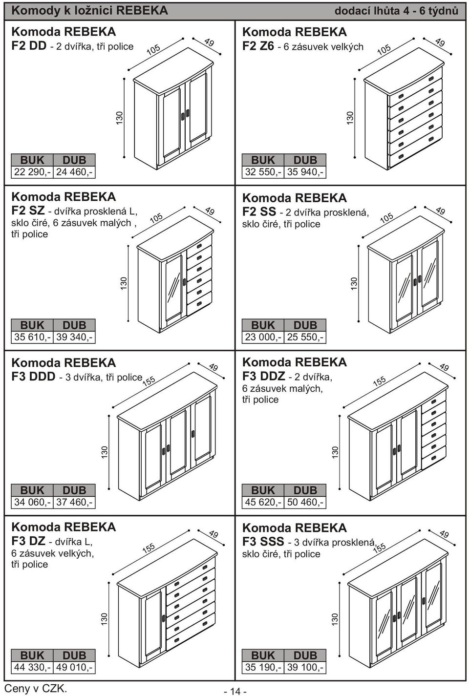 000,- 25 550,- F3 DDD - 3 dvíøka, tøi police 155 F3 DDZ - 2 dvíøka, 6 zásuvek malých, tøi police 155 130 130 34 060,- 37 460,- 45 620,- 50 460,- F3