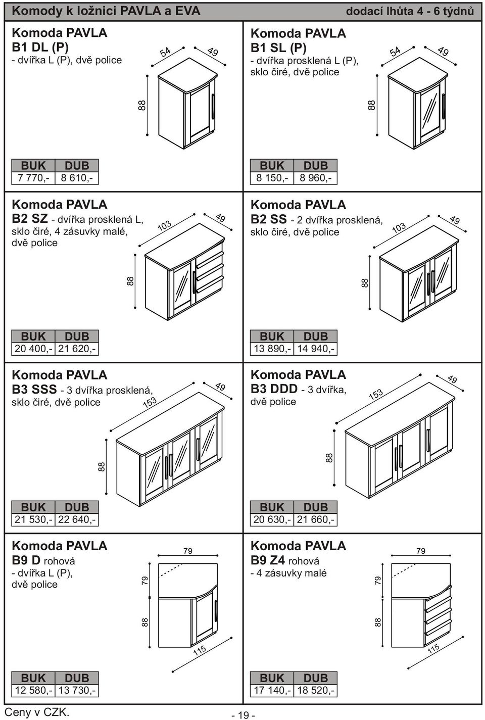 dvì police 20 400,- 21 620,- 13 890,- 14 940,- B3 SSS - 3 dvíøka prosklená, sklo èiré, dvì police B3 DDD - 3 dvíøka, dvì police 21 530,- 22 640,-