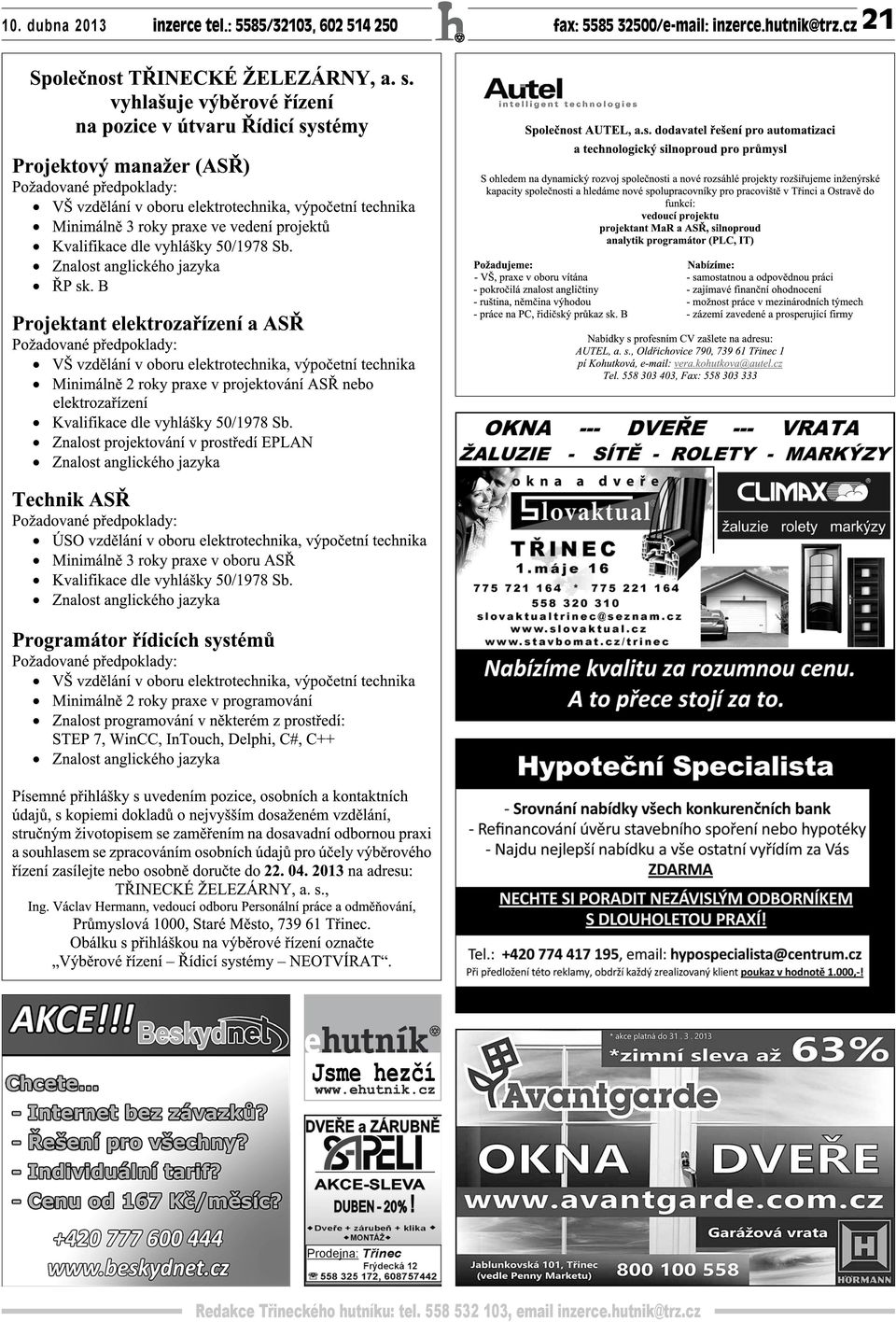 32500/e-mail: inzerce.hutnik@trz.