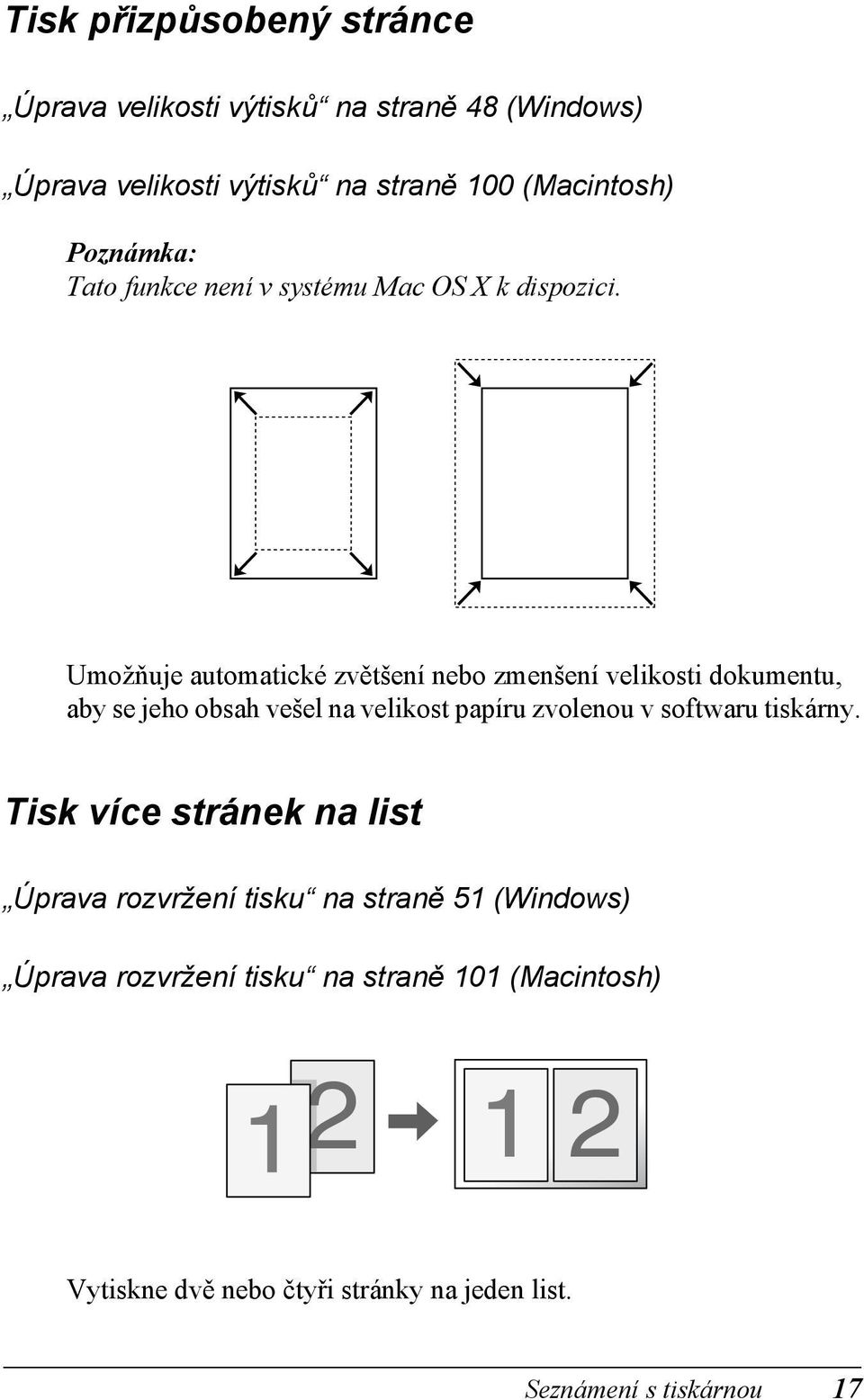 Umožňuje automatické zvětšení nebo zmenšení velikosti dokumentu, aby se jeho obsah vešel na velikost papíru zvolenou v softwaru