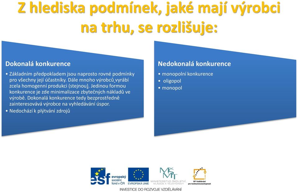 Jedinou formou konkurence je zde minimalizace zbytečných nákladů ve výrobě.