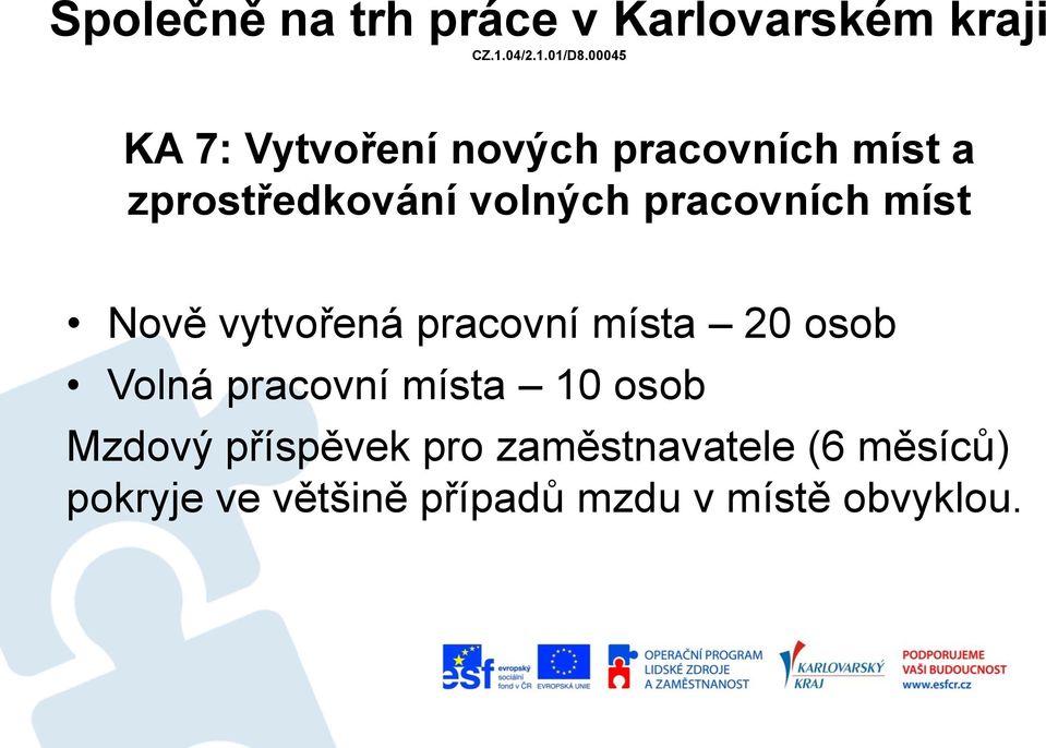 osob Volná pracovní místa 10 osob Mzdový příspěvek pro