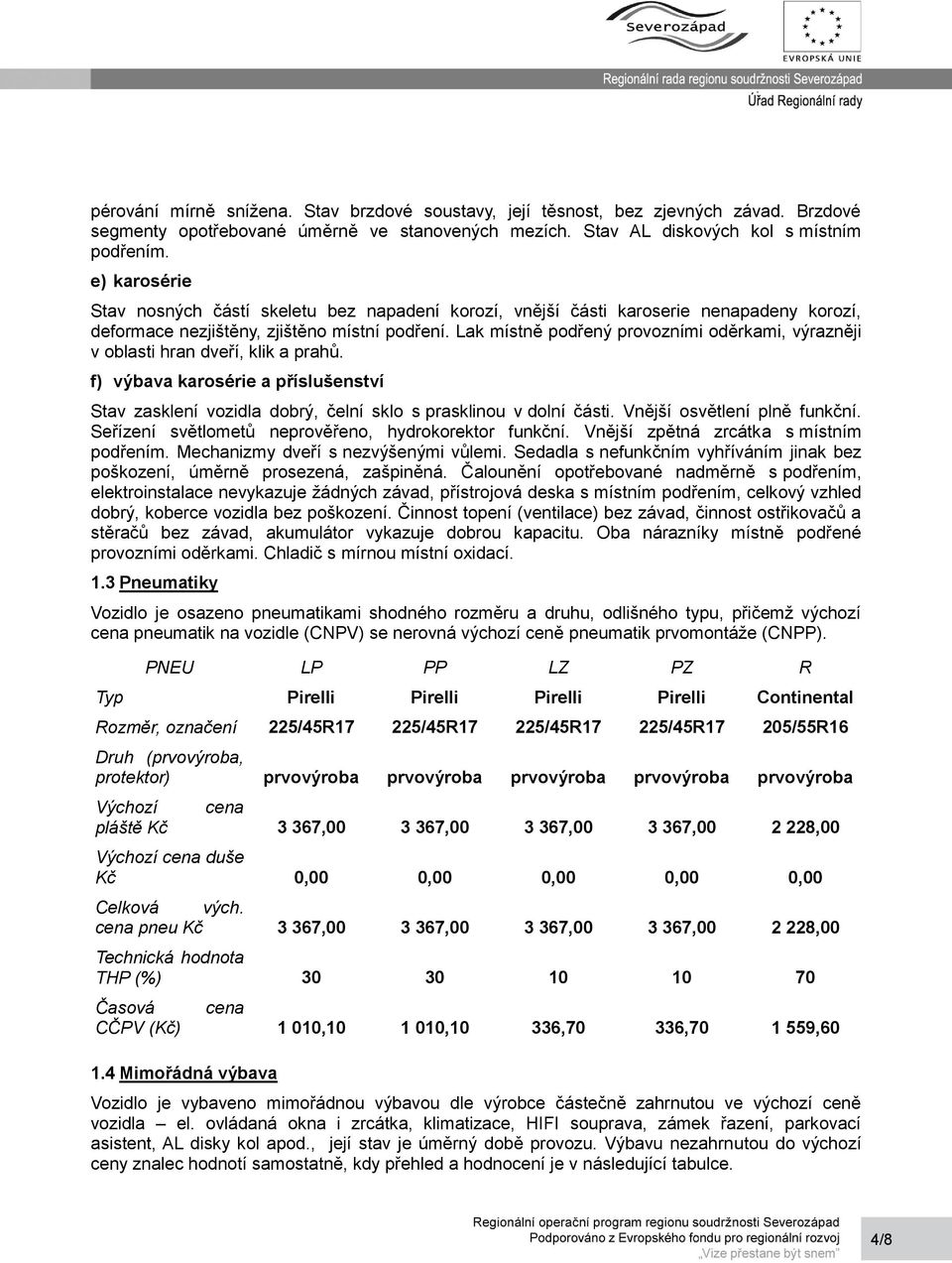 Lak místně podřený provozními oděrkami, výrazněji v oblasti hran dveří, klik a prahů. f) výbava karosérie a příslušenství Stav zasklení vozidla dobrý, čelní sklo s prasklinou v dolní části.