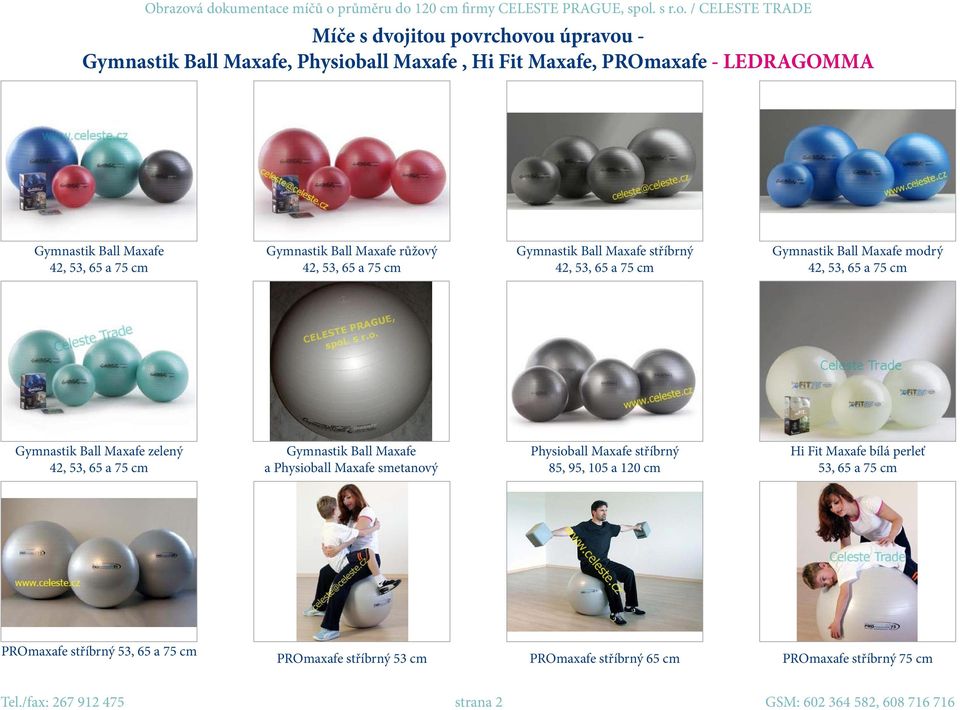 Maxafe zelený 42, 53, 65 a 75 cm Gymnastik Ball Maxafe a Physioball Maxafe smetanový Physioball Maxafe stříbrný 85, 95, 105 a 120 cm Hi Fit Maxafe bílá perleť 53, 65