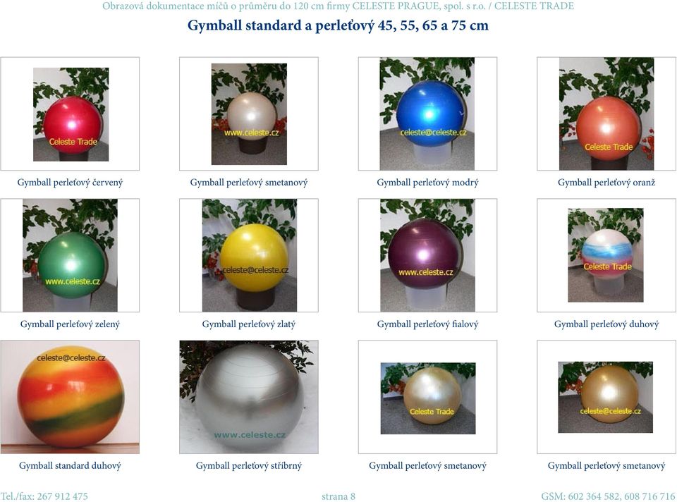 perleťový fialový Gymball perleťový duhový Gymball standard duhový Gymball perleťový stříbrný Gymball