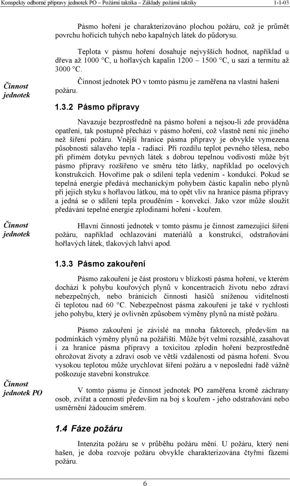 Činnost jednotek PO v tomto pásmu je zaměřena na vlastní hašení požáru. 1.3.